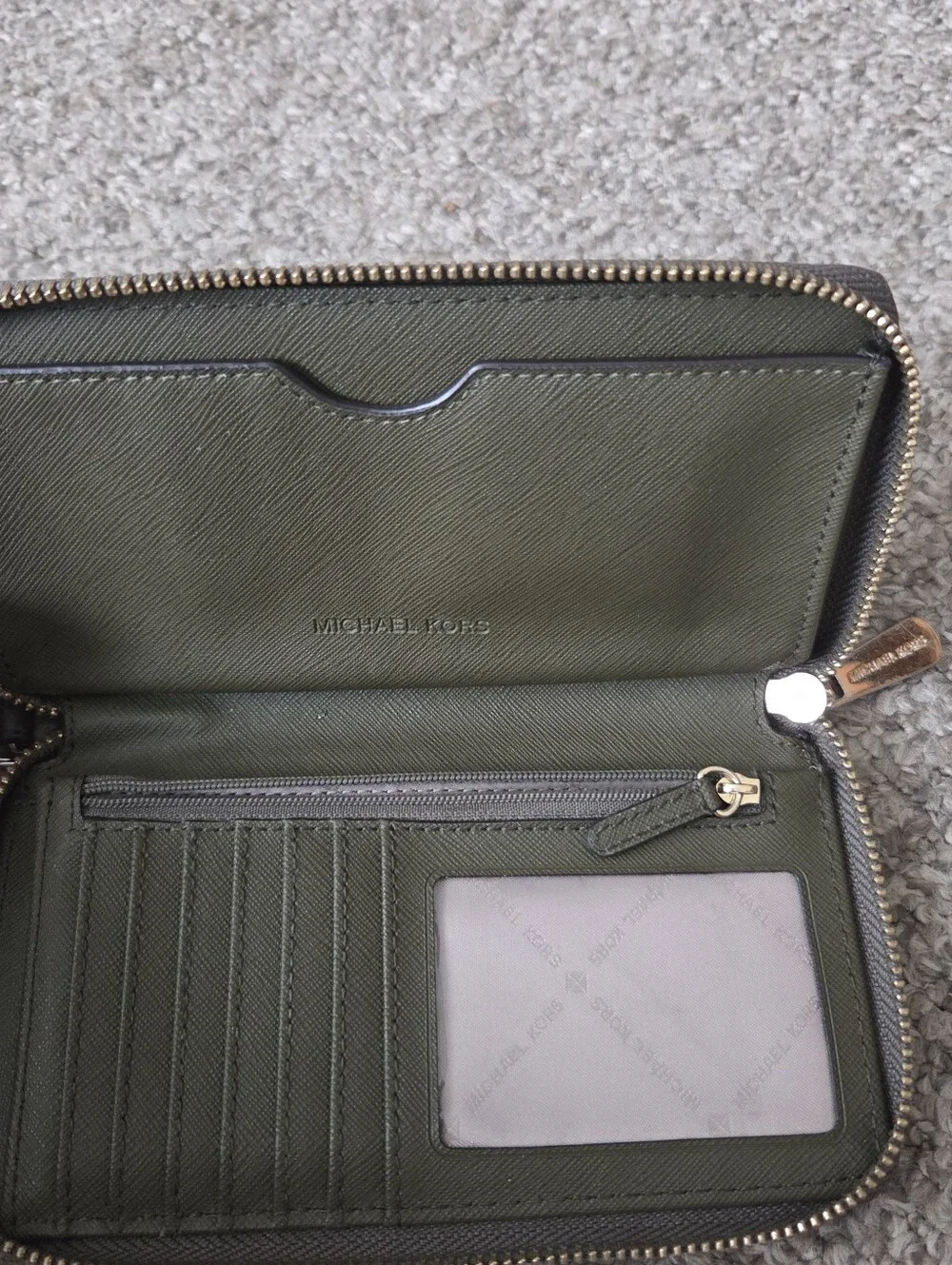 Michael Kors Olive Green Pebbled Leather Wristlet Wallet